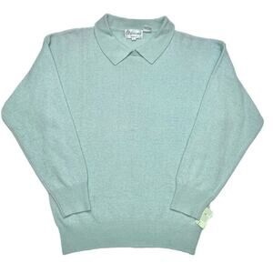 Silvercord Petites Vintage Lambswool Angora Knit Sweater Collared Mint Green